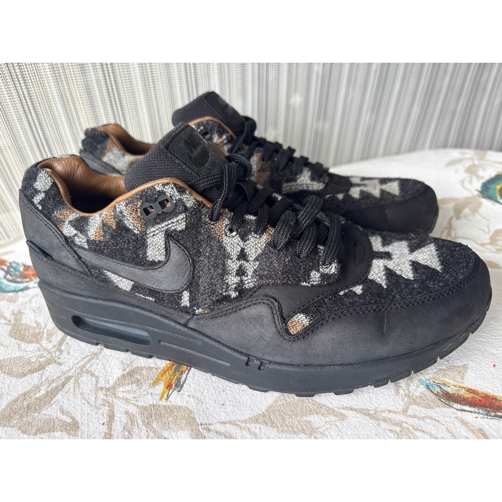 Nike Pendleton Men's US 9.5 Air Max 1 Black Grey Wool Leather Mens Sneakers